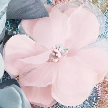 1Pc Pisane 3D Cvet Vezenje Obliži Poročne Čipke Šivanje Tkanine Aplicirano Beaded Til DIY Poročno Obleko