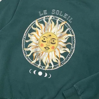 2020 Jeseni Puloverji Bombaž Zelena Letnik ZDA Sonce Vzorec Majica Ženske Crewneck Svoboden Prevelik Oblikovalec Priložnostne Najstniki Dekliška