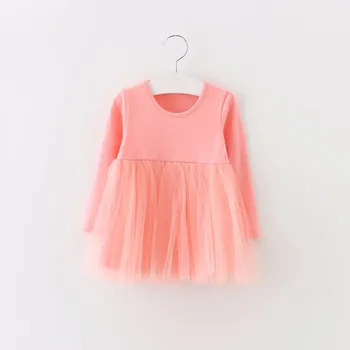 2021 Nov Baby Girl Oblačenja Čistega Bombaža Čiste Barve Srčkan Dolgo Sleeved Princesa Obleko Za Otroke Preplete Očesa Krilo Dekliška Oblačila