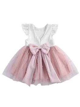 2021 Novorojenih Otrok, Otroška Oblačila Princesa Obleko Poletje Ruffle Rokav Pearl Čipke Mozaik Lok Nazaj Tutu Obleko 2021