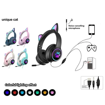2021 Prihoda LED Mačje Uho šumov, Slušalke Igra Slušalke Mladih Otroci Slušalke Podpira TF Kartice 3,5 mm Vtič Z Mic