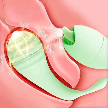 2v1 Vibracijsko Jajce Pravi Jezik G Spot Klitoris Stimulator Insertable Vagina Massager Dvojno Glavo Vibrator Sex Igrače Za Ženske
