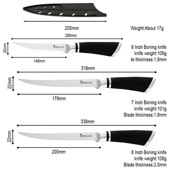 6 7 8 inch Boning Nož iz Nerjavečega Jekla Kuhinje Kuhar Nož za Kosti, Meso, Ribe, Losos Suši Petty Raw Filetiranja Noži S pokrovom