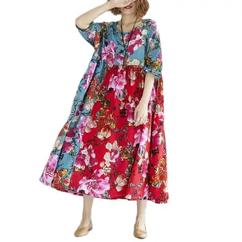 ARCSINX Cvetlični Ženske Obleka za Poletje Bombaža, Kratek Rokav Plaža Obleko Ženske Velikosti 7XL 6XL 5XL 4XL 3XL Priložnostne Obleke Ženske
