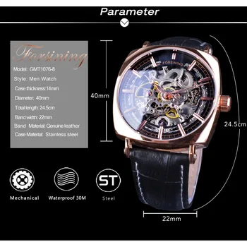 Forsining Watch +Zapestnica Kombinacija Črno Pravega Usnja, Zlata Ura Pregleden Okostje Moških Samodejno Mehanske Ure
