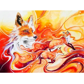 GATYZTORY Fire Fox DIY Barvanje Z Številkami Živali HandPainted Oljna slika, Za Odrasle, Otroke Edinstveno Darilo Doma Dekoracijo