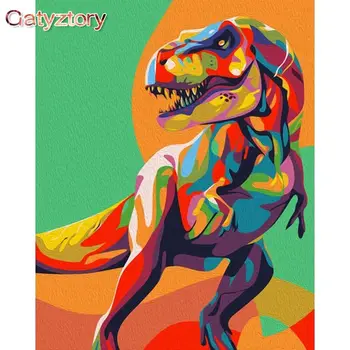 GATYZTORY Pisane dinozaver Živali Diy Barvanje Z Številkami Kompleti Za Otroke Diy Okvir Na Platno, Akril, Risanje Barve Kompleti Home Art