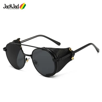 JackJad Classic Vintage SteamPunk Punk Stil Okrogla Sončna Očala Usnje Strani Ščit Blagovno Znamko Design Sončna Očala Oculos De Sol 1958