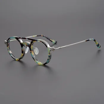 Japonski Ročno Očal Okvir Retro Krog Titana Acetat Očala Za Moške, Ženske Recept Optičnih Očal oculos