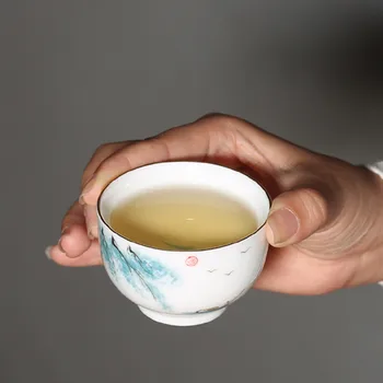 Kitajski Keramični Teacup Osebno Meditacijo Pokal Ročno Poslikane Bambusa Listov Čaj Skledo Master Cup Ročno Čaj, Set Pribor