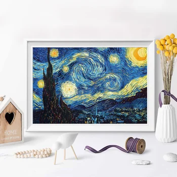 Meian Van Gogh 5D DIY Diamond Slikarstvo Zvezdnato Noč Navzkrižno Šiv Kit Celoten kvadratni Povzetek Mozaik Sliko Okrasnih Dekor