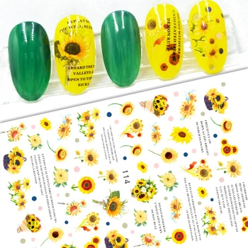 Nova 3D Nalepke za Nohte Briljantno Sončnično Nohte, Nalepke, Folije, Nalepk Yellow Flower Nail Art Okraski za Manikiranje Dodatki