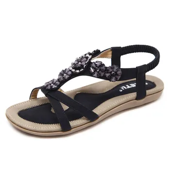 Poletni sandali ženske čevlje novo bohemian cvetje nosorogovo priložnostne čevlji ženske sandale ravno plaži čevlji chaussure femme plus velikost