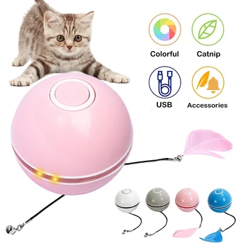 Smart Interaktivne Igrače Mačke Pisane LED Samostojno Vrtenje Žogo Z Catnip Bell In Pero USB Polnilne Mucek Žogo Igrače za Hišne živali