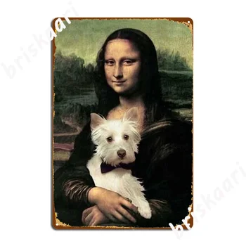 Westie In Mona Lisa Kovinske Plošče, Plakat Klub Slikarstvo Dekor Bar Jama Klasičnih Tin Prijavite Plakat