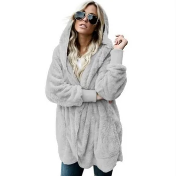 Ženska Fur Coats Puhasto Hooded Brezrokavniki Zimska Oblačila Runo Površniki Plus Velikost Plišastih Majica Specializiranimi Za Umetno Krzno Plašč Ženske